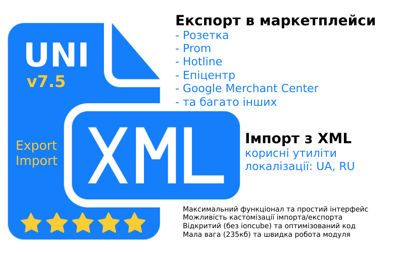 UniXML - модуль выгрузки в XML формате + импорт из XML
